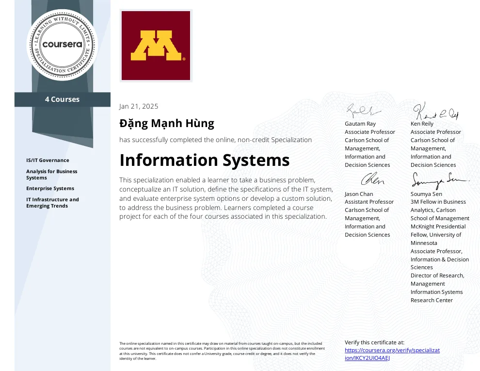 Information Systems certificate