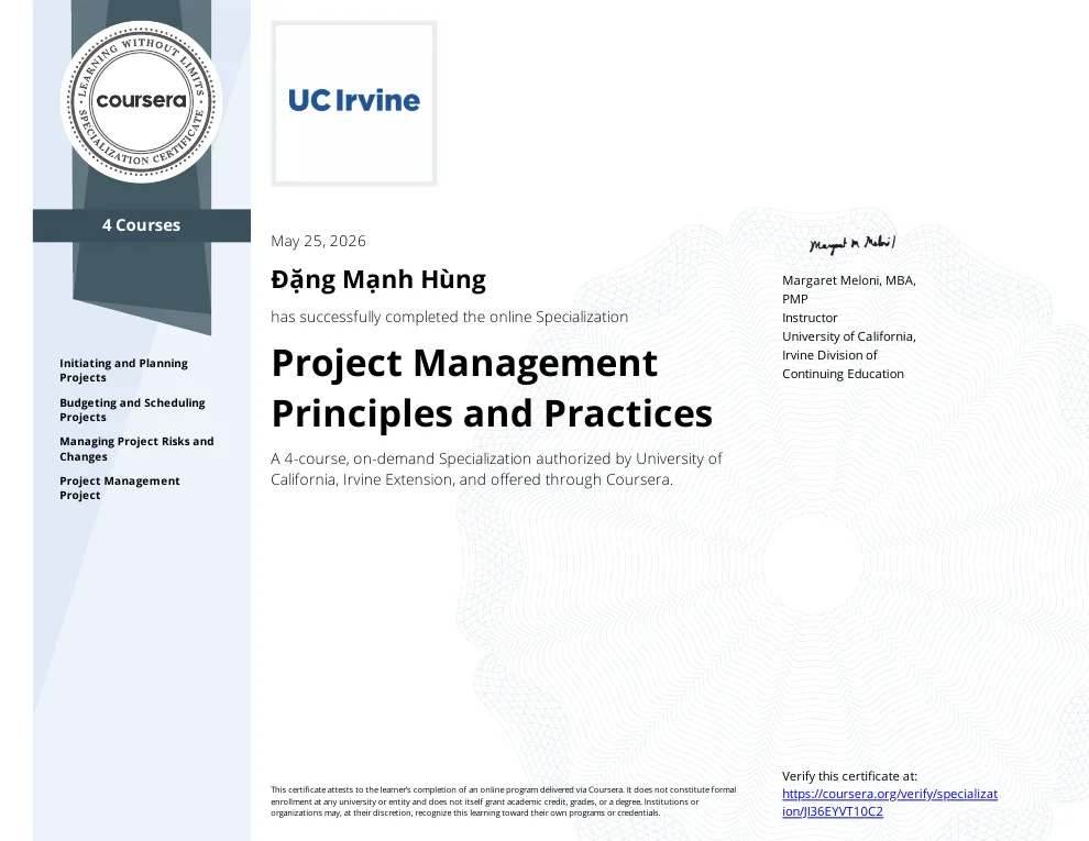 Project Management certificate