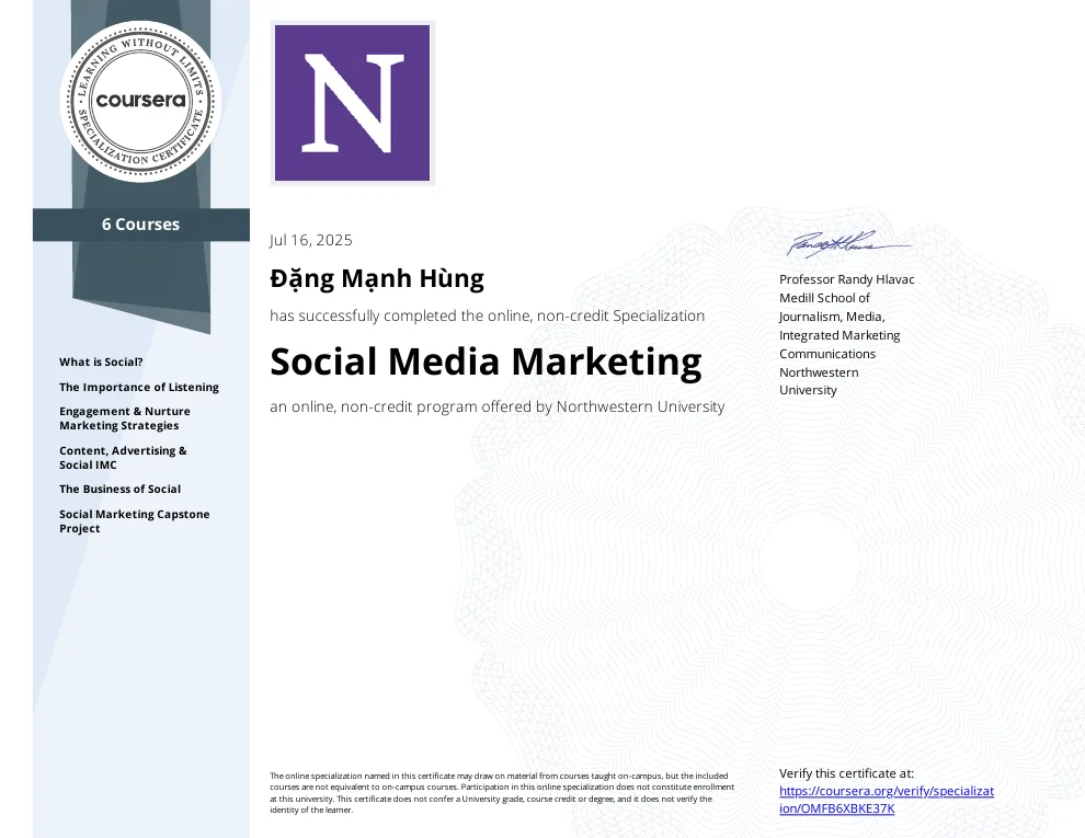 Social Media Marketing certificate